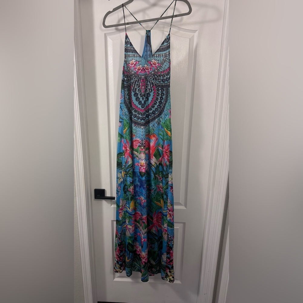 Blue and Green Floral Maxi Dress